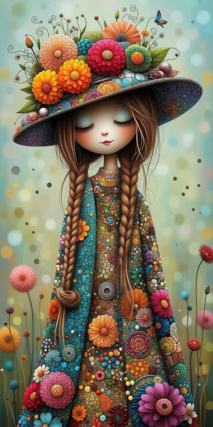 Colorful Floral Girl Wallpaper