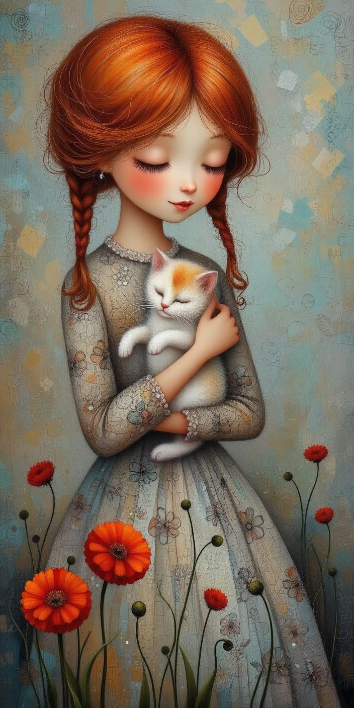 Cute Girl With Kitten Wallpaper