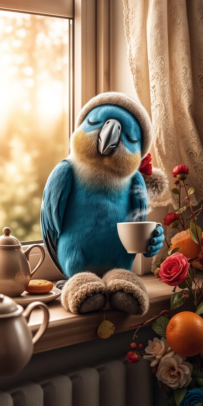 Sleepy Parrot Cozy Morning Wallpaper
