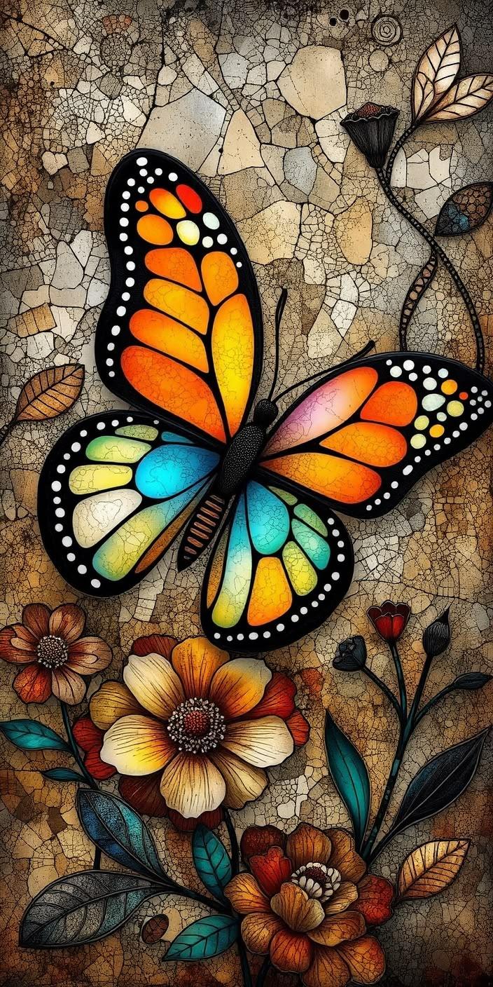 Colorful Butterfly Mosaic Wallpaper