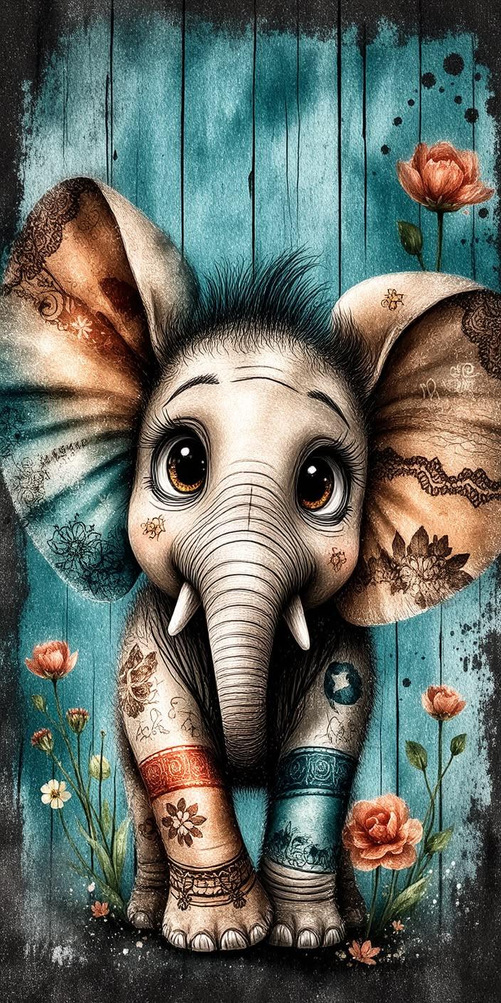 Cute Elephant Folk Art Wallpaper