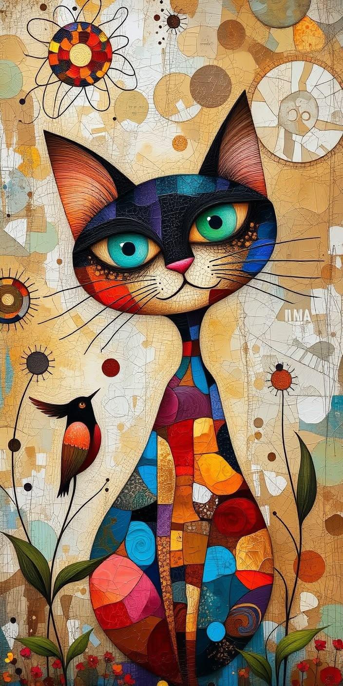Colorful Abstract Cat Art Wallpaper