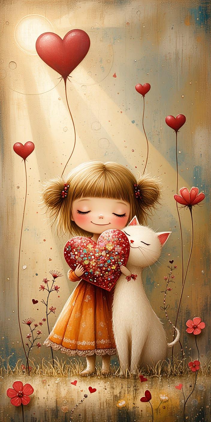 Cute Girl Holding Heart Wallpaper