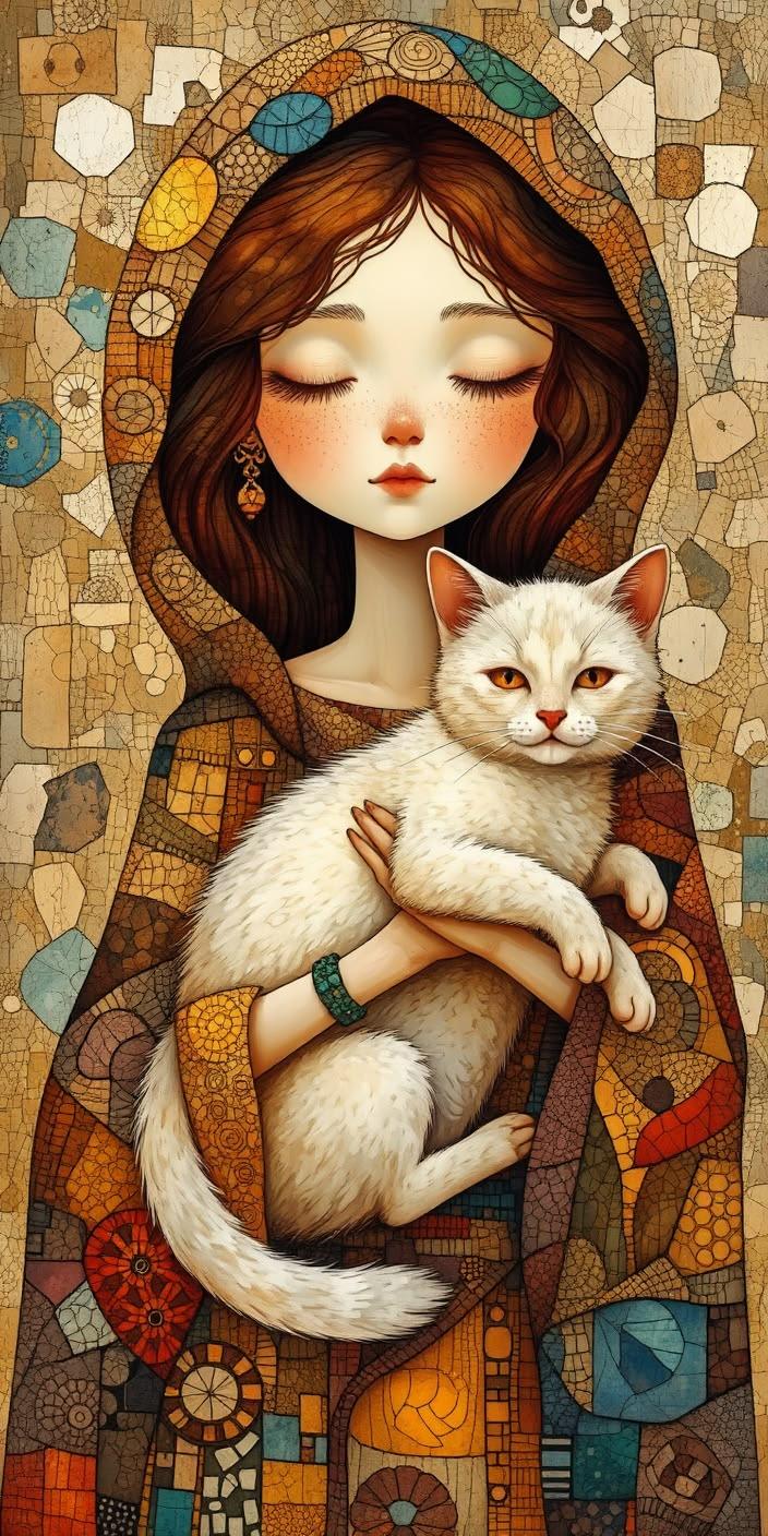 Patchwork Girl With Cat Wallpaper