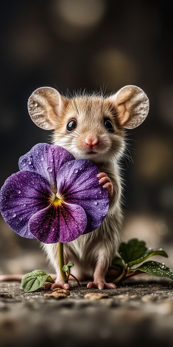 Cute Mouse Purple Flower Wallpaper