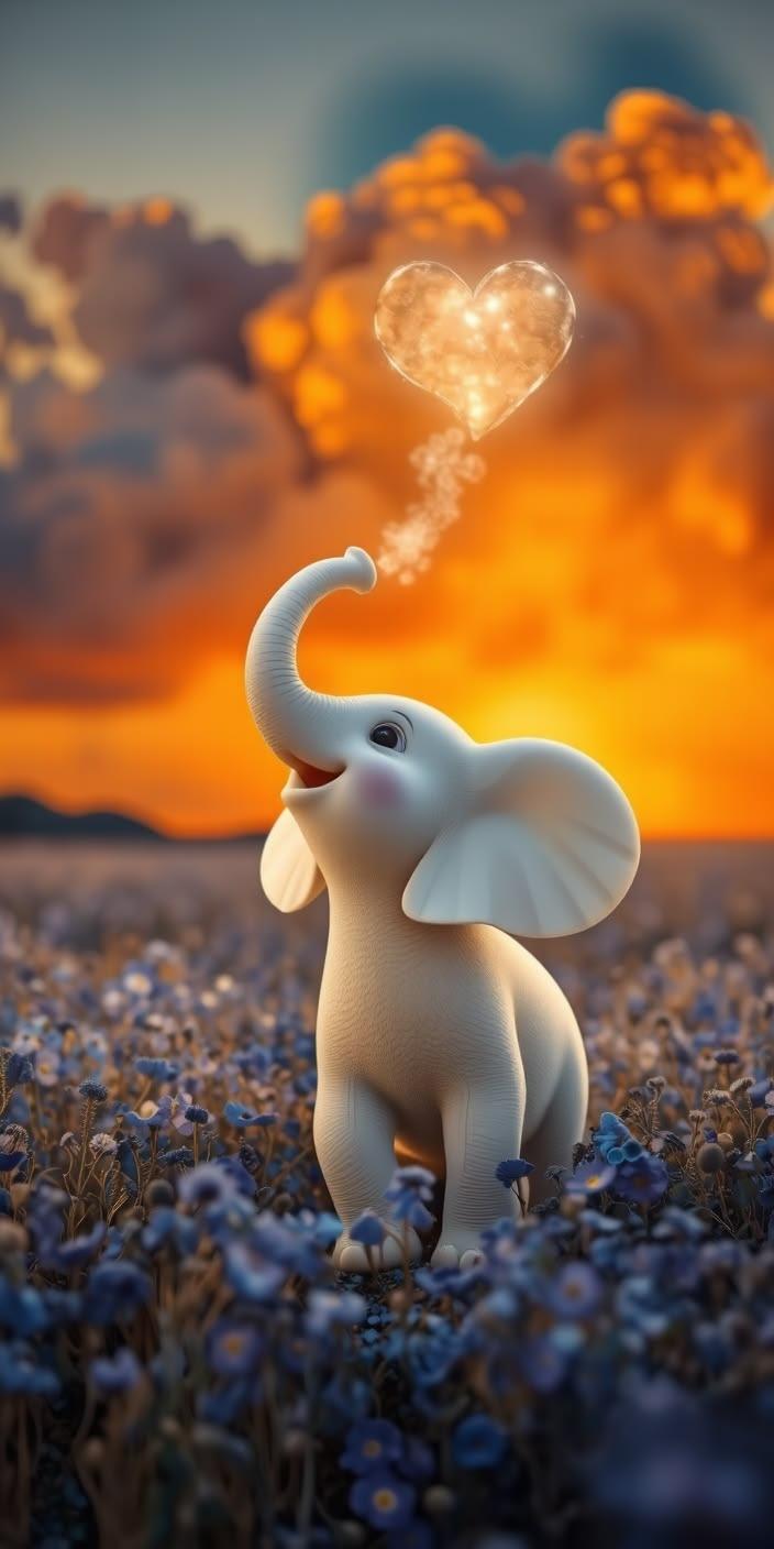 Cute Elephant Heart Clouds Wallpaper