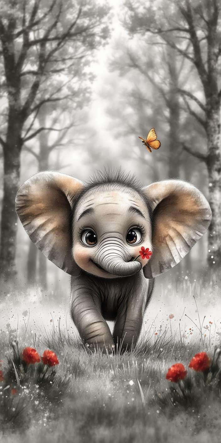 Cute Baby Elephant Flower Wallpaper