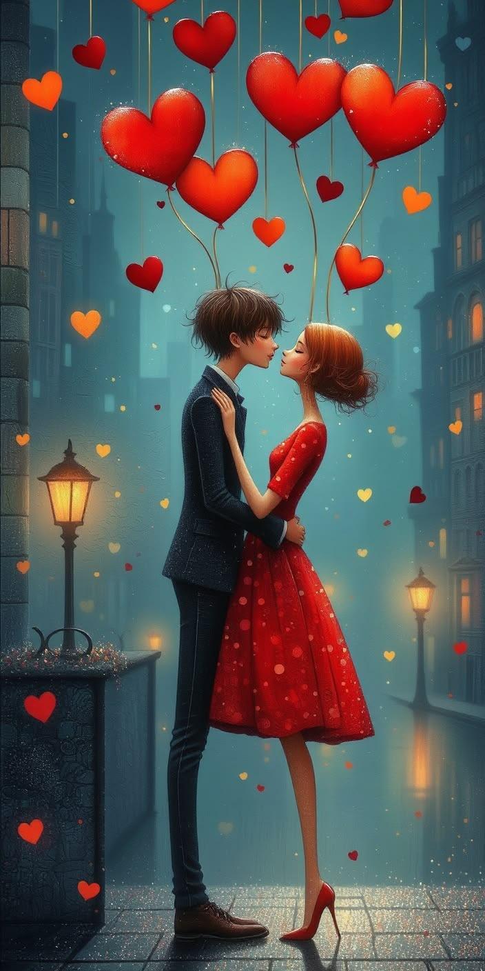 Cute Couple Heart Balloons Wallpaper