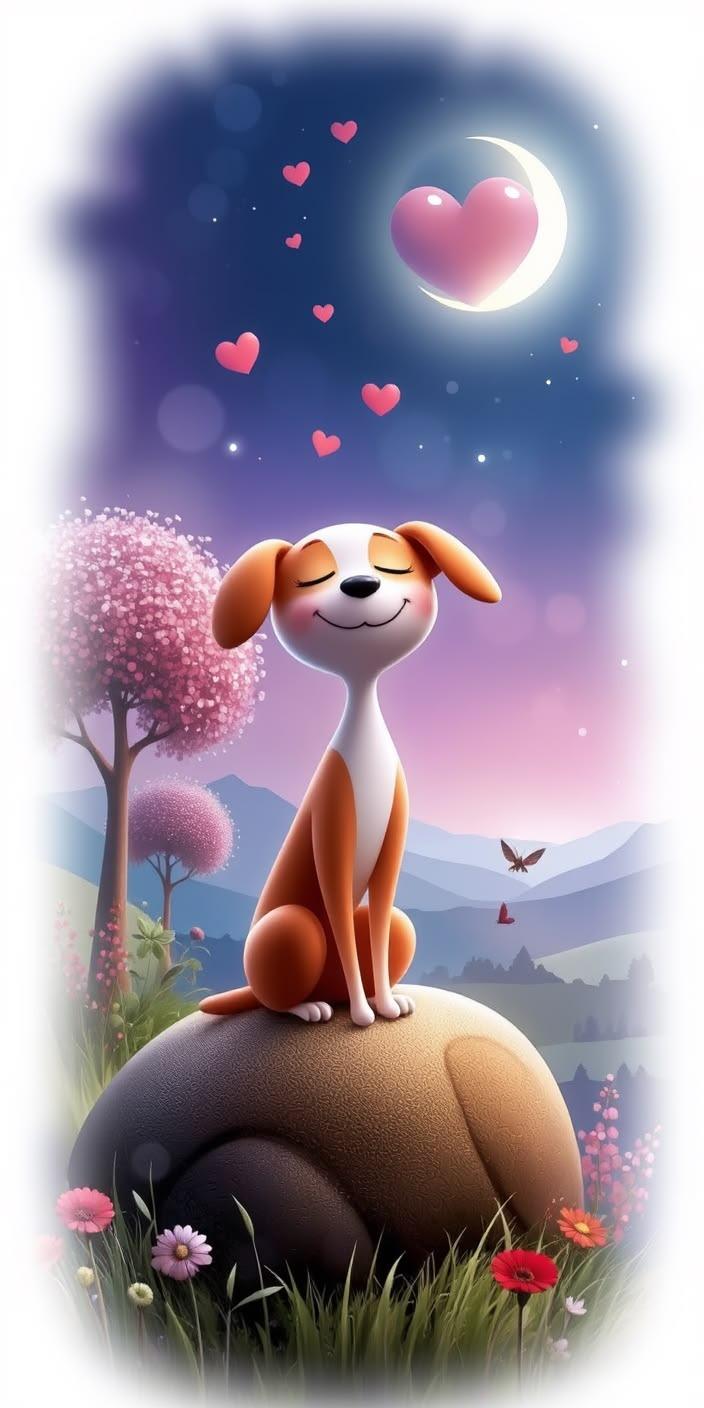 Cute Dog Heart Moon Wallpaper