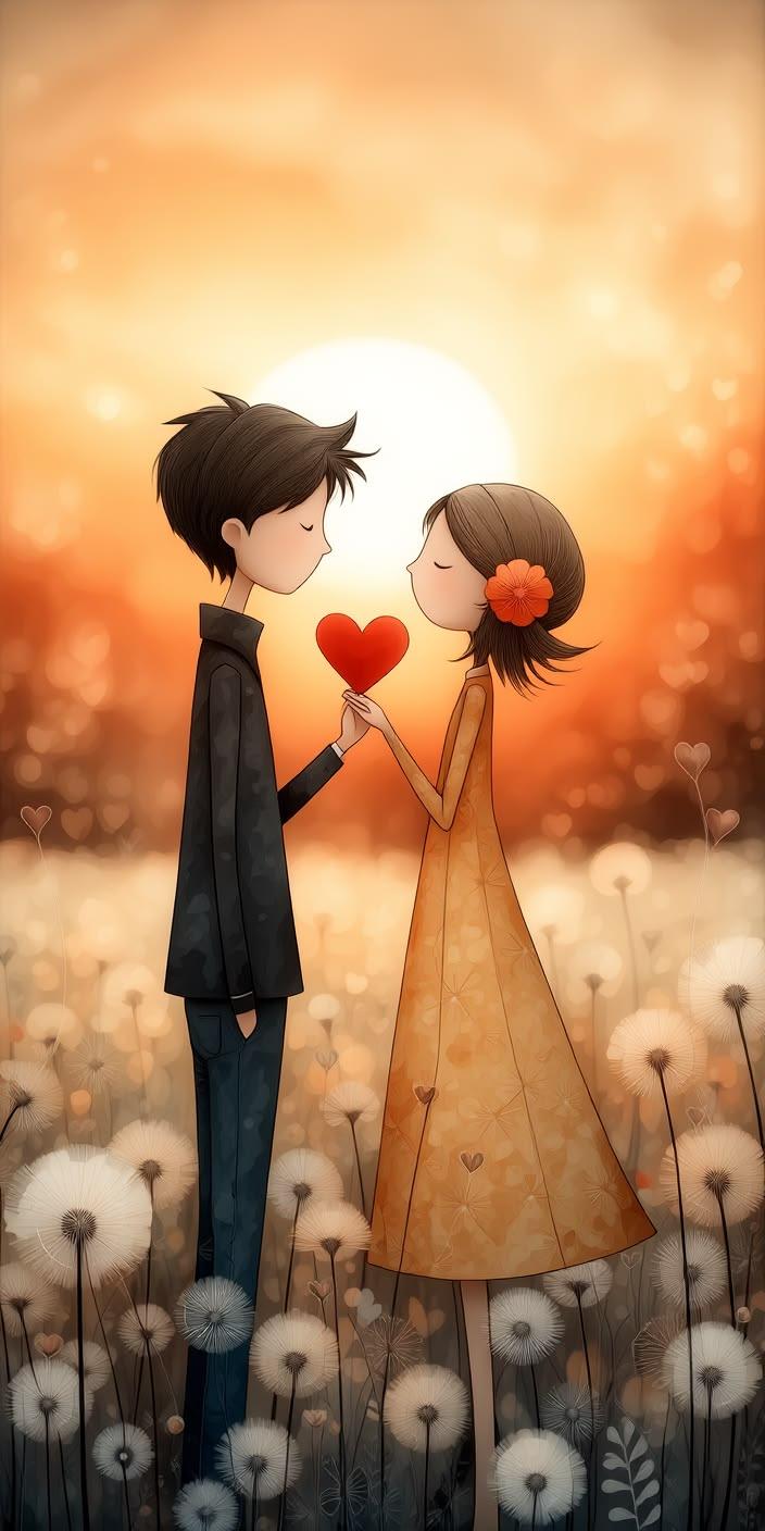 Cute Cartoon Love Couple Wallpaper