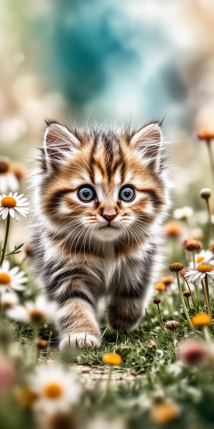 Cute Kitten Flower Garden Wallpaper
