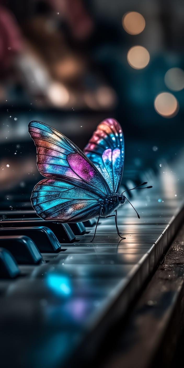 Aesthetic Butterfly Piano Wallpaper