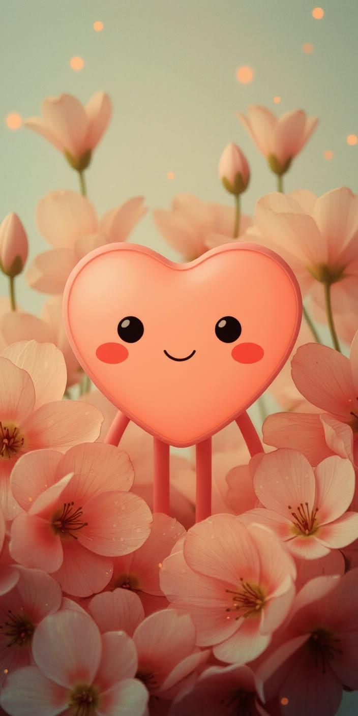 Cute Smiley Heart Flower Aesthetic Wallpaper
