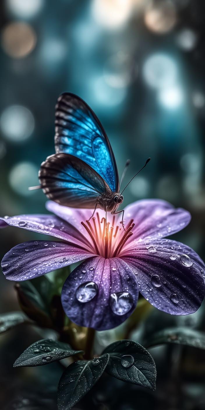 Blue Butterfly Flower Glow Wallpaper