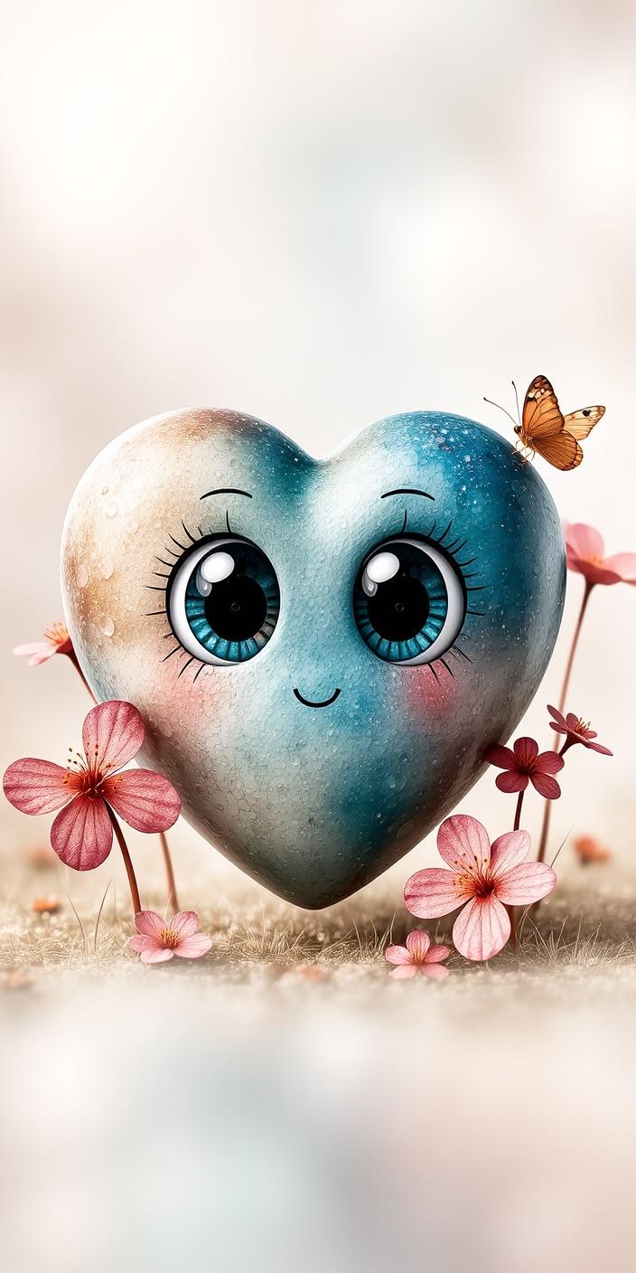 Cute Blue Heart Kawaii Wallpaper