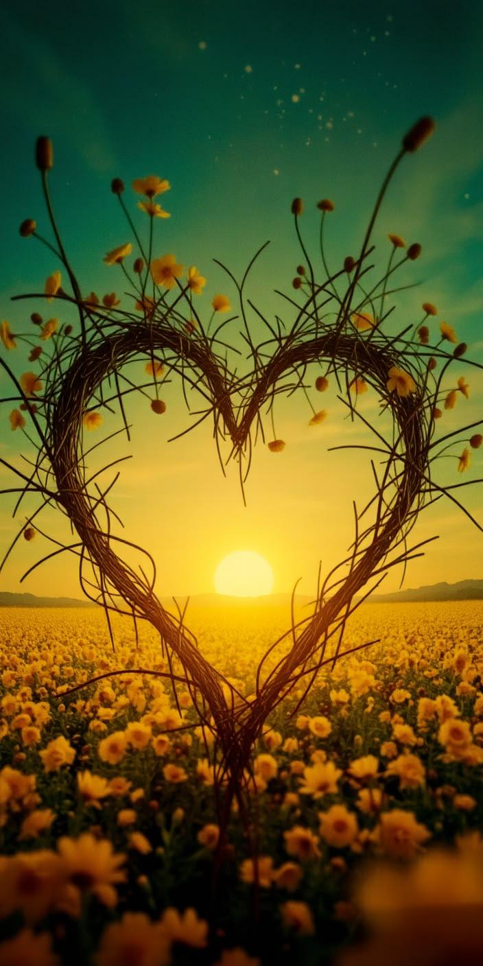 Heart Sunset Flower Field Wallpaper 4K