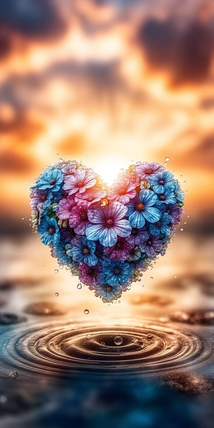 Floral Heart Sunset Aesthetic Wallpaper 4K