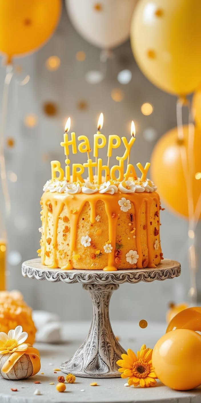 Yellow Birthday Cake Aesthetic Wallpaper