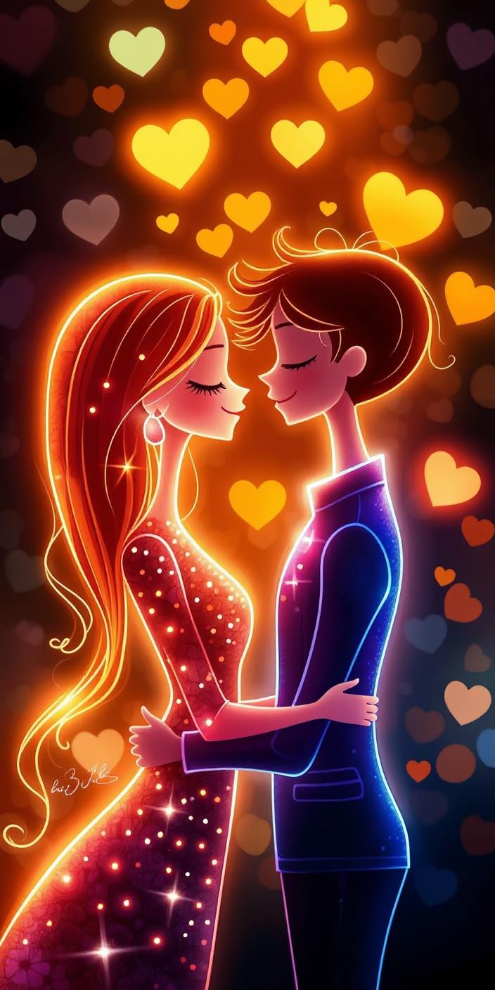 Neon Love Couple Wallpaper