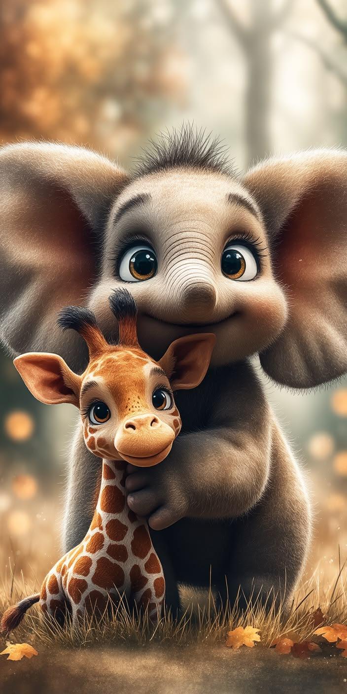Cute Elephant Giraffe Wallpaper