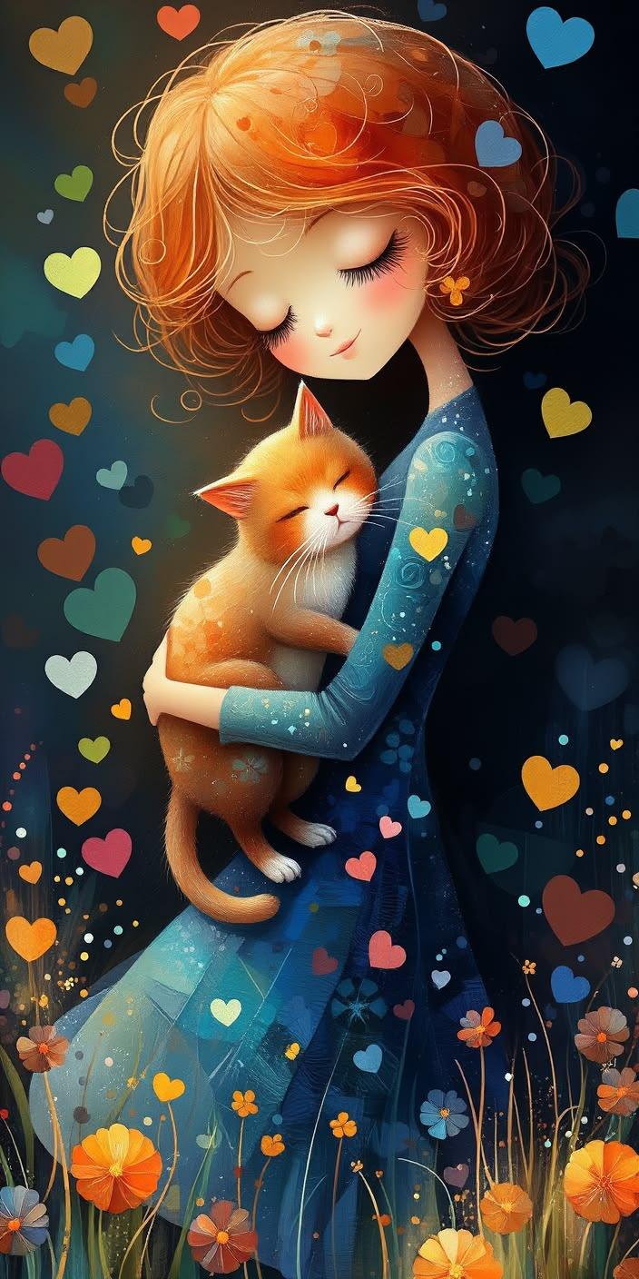 Cute Girl Hugging Cat Wallpaper