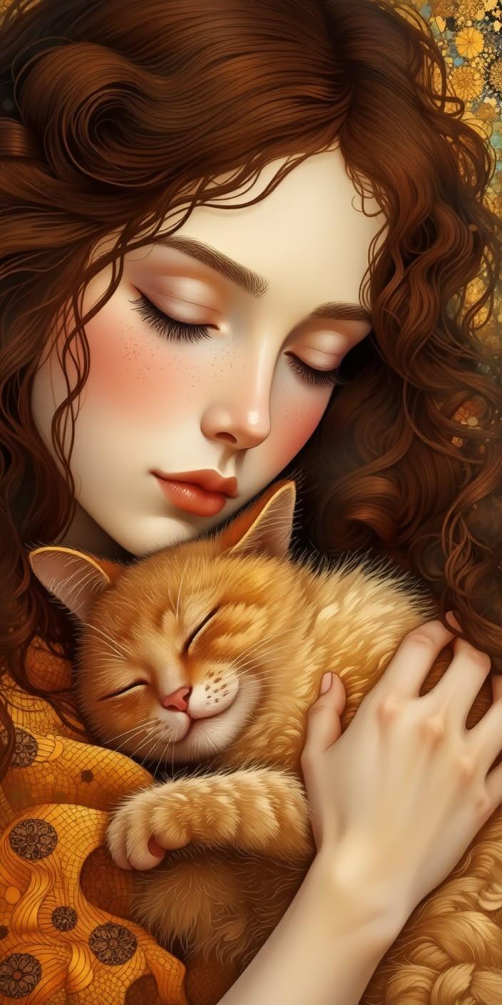 Cute Girl With Cat Aesthetic Wallpaper