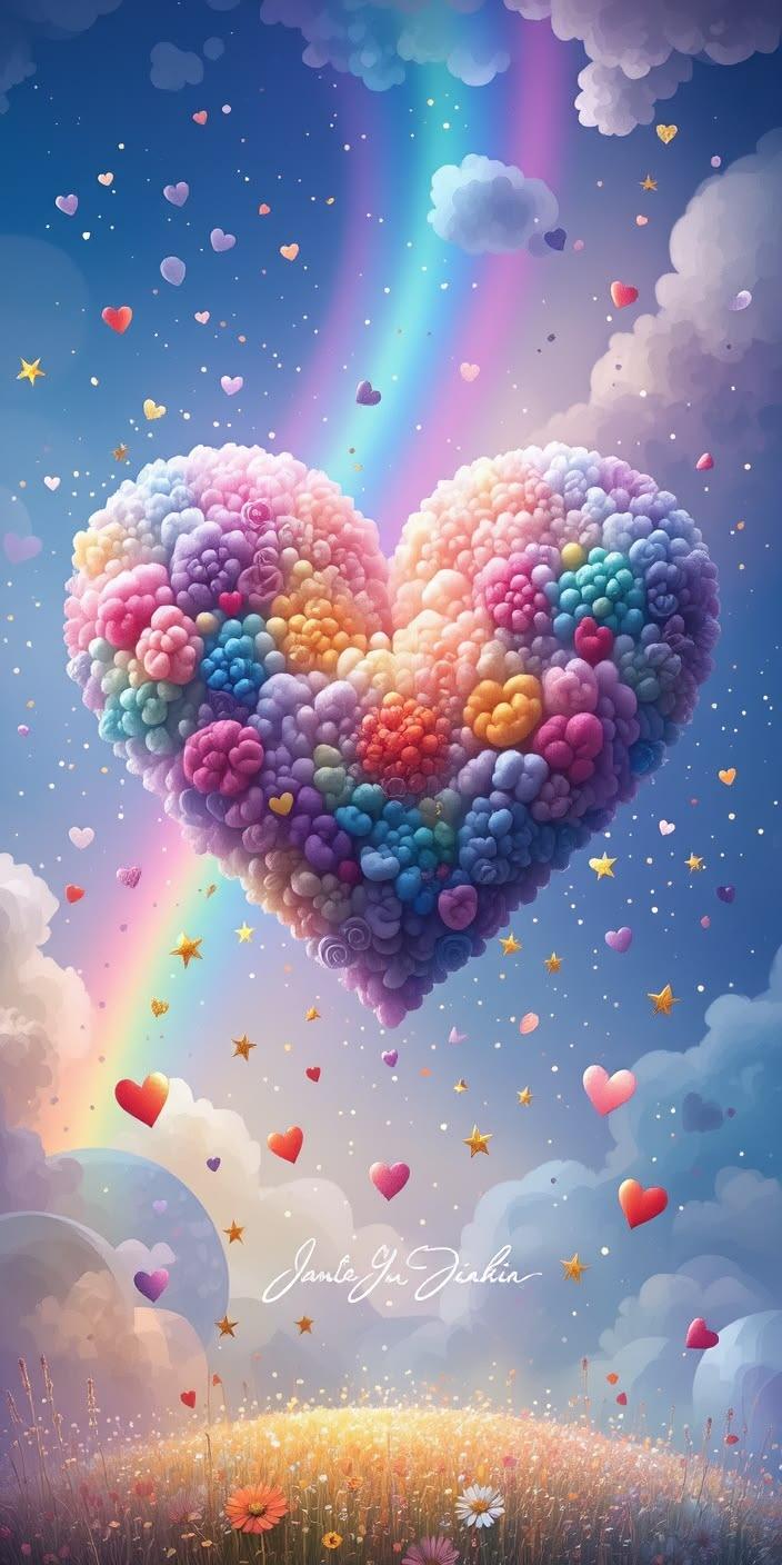 Rainbow Heart Sky Dreamy Wallpaper