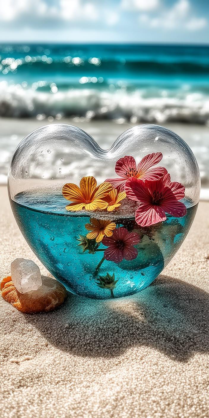 Beach Heart Floral Aesthetic Wallpaper