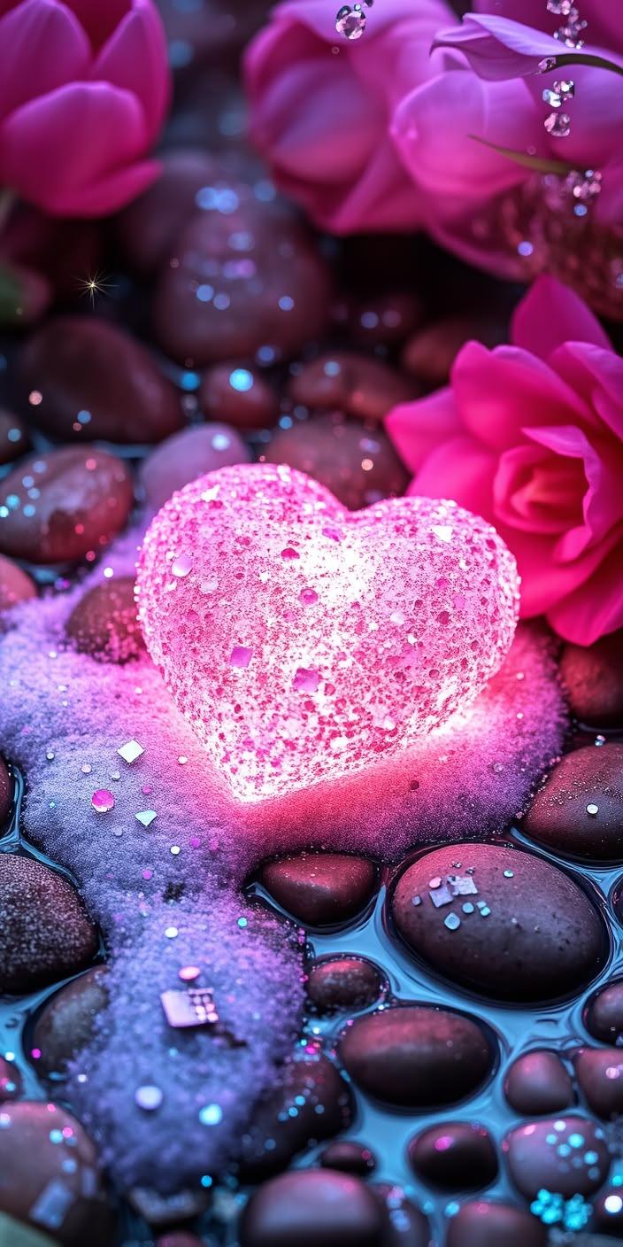 Pink Glitter Heart Aesthetic Wallpaper