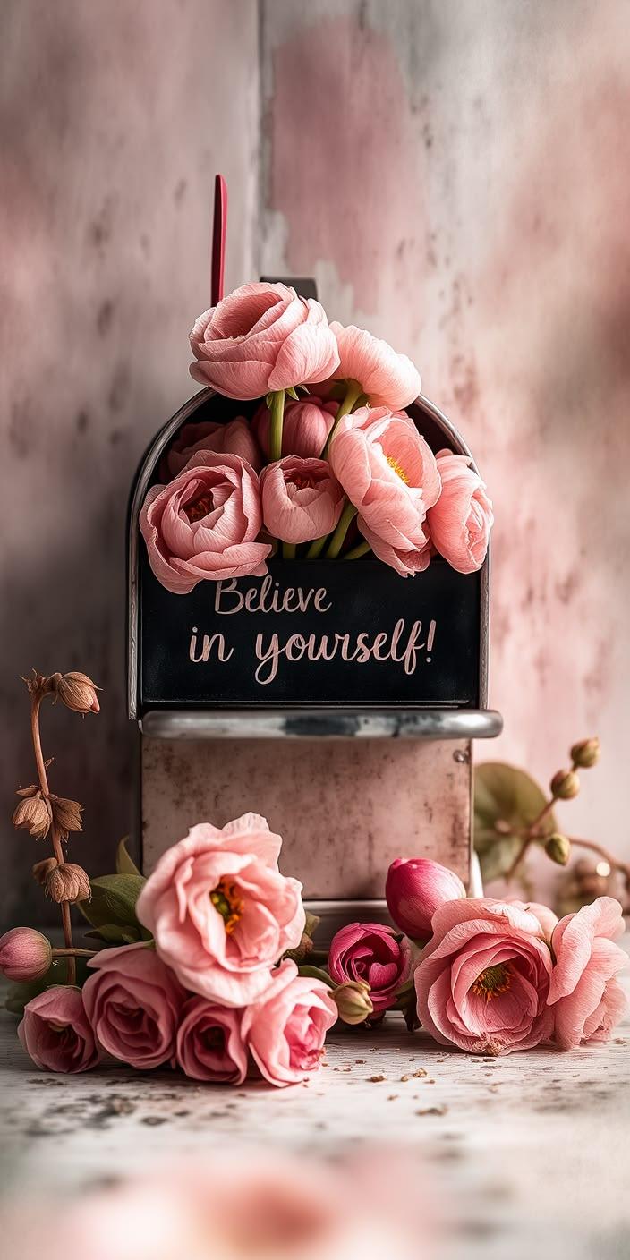 Pink Flowers Believe Aesthetic Wallpaper