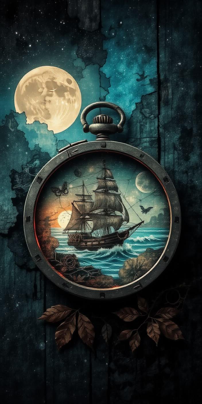 Vintage Ocean Clock Wallpaper