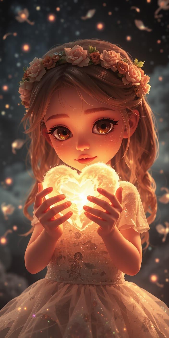 Cute Girl Holding Heart Glow Wallpaper