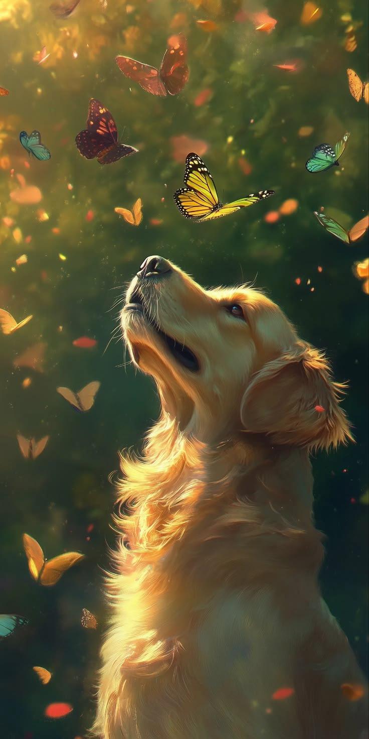 Golden Dog Butterfly Wallpaper