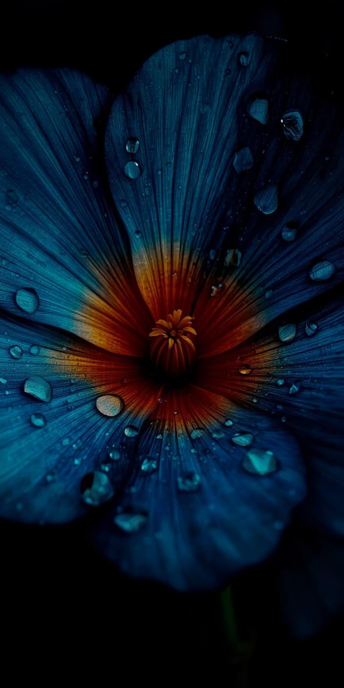 Blue Flower Water Drops Wallpaper