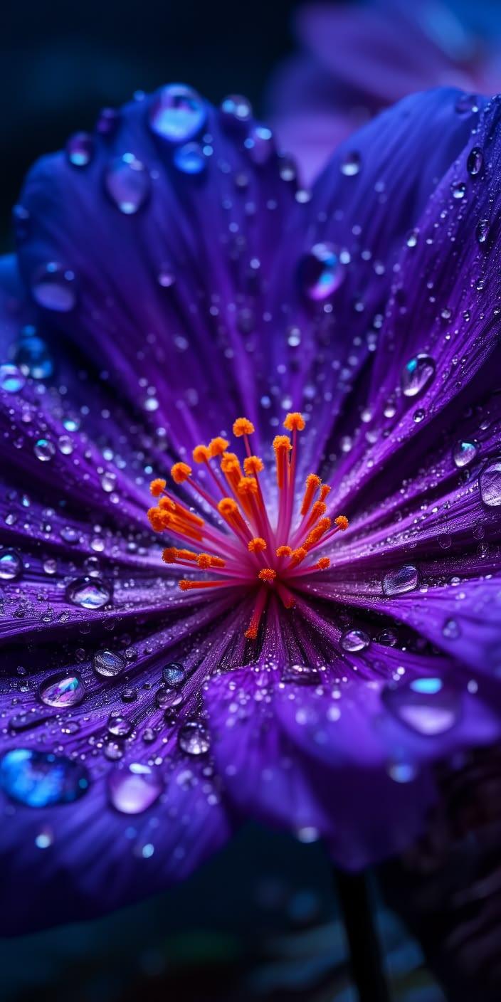 Purple Flower Water Drops Wallpaper