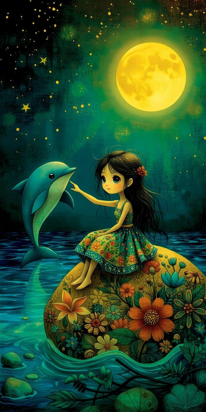 Dreamy Dolphin Moon Night Wallpaper