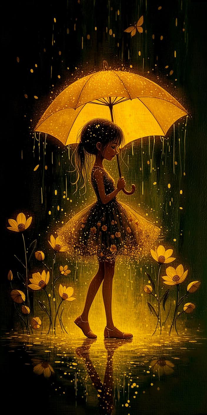 Golden Glow Umbrella Girl Wallpaper