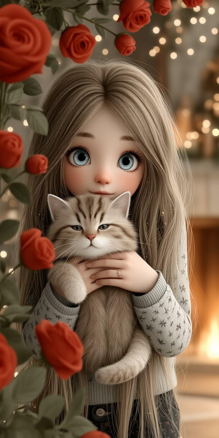 Cute Christmas Cat Girl Wallpaper