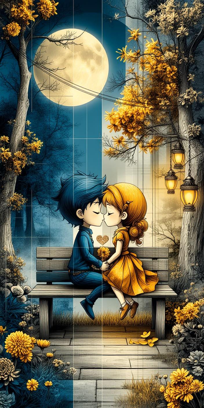 Cute Couple Love Wallpaper Aesthetic Moon Night