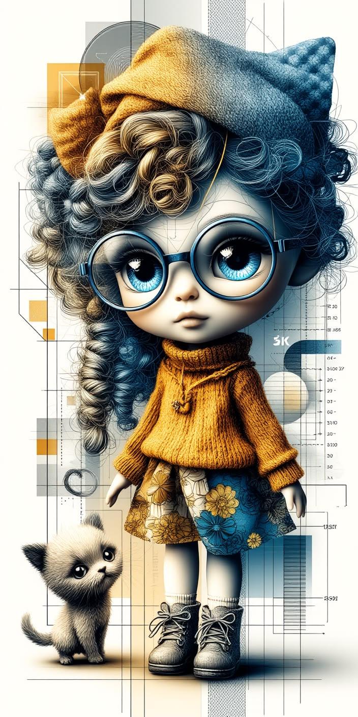 Cute Doll Girl Cat Wallpaper