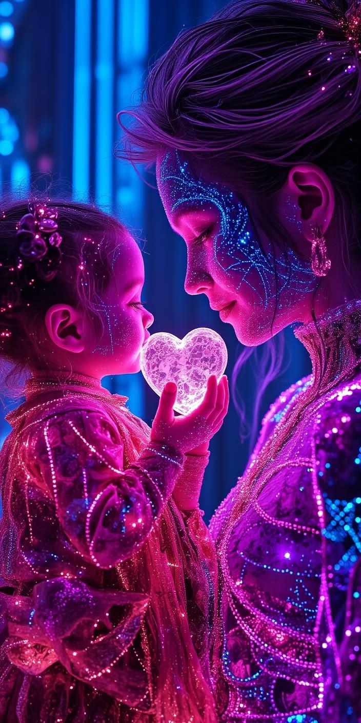 Neon Love Mother Child Wallpaper
