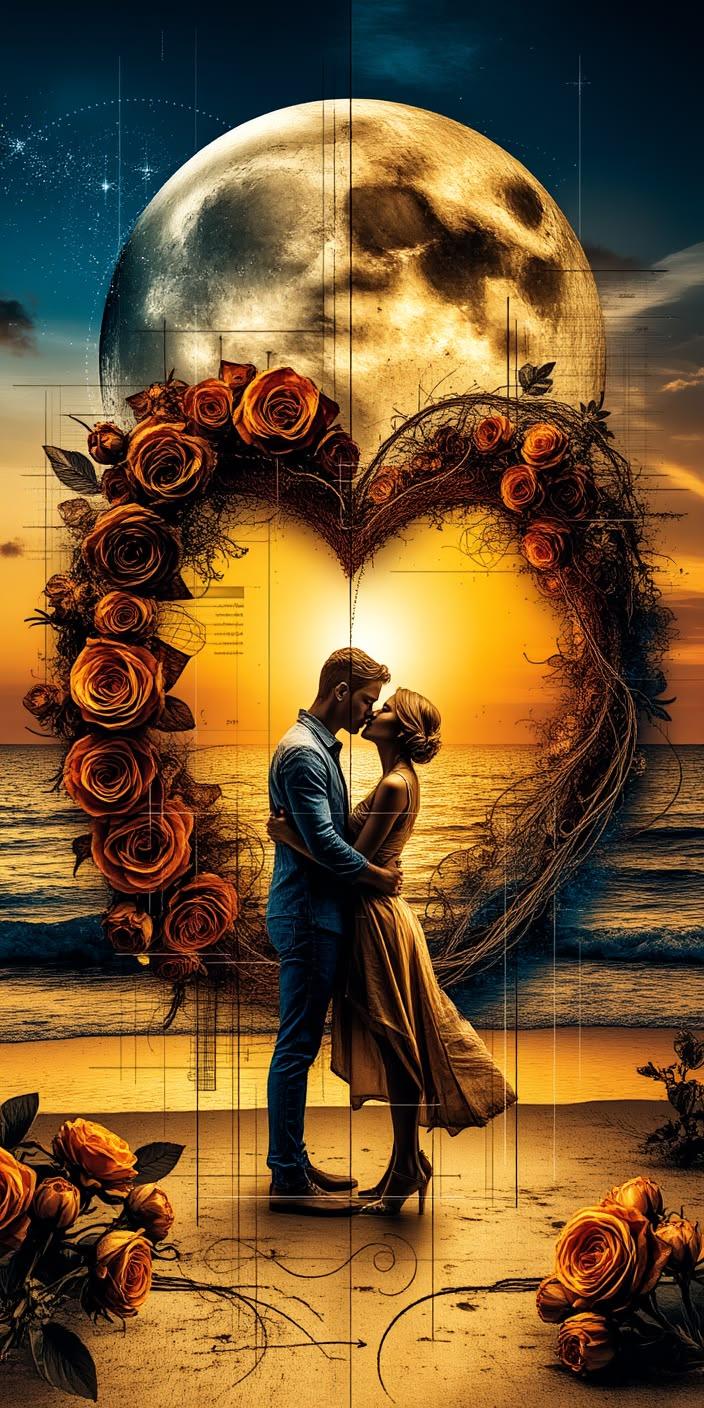 Moon Love Kiss Couple Wallpaper