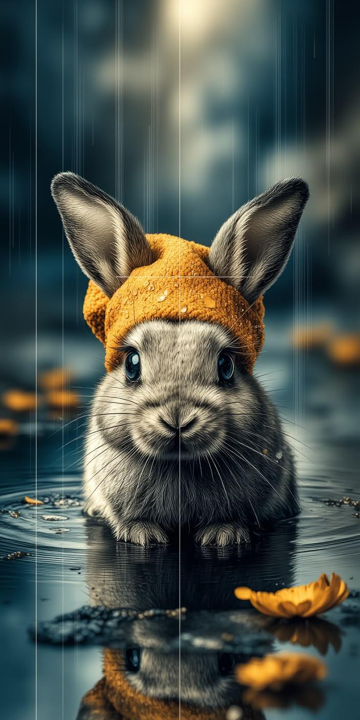Cute Bunny Rain Flower Wallpaper
