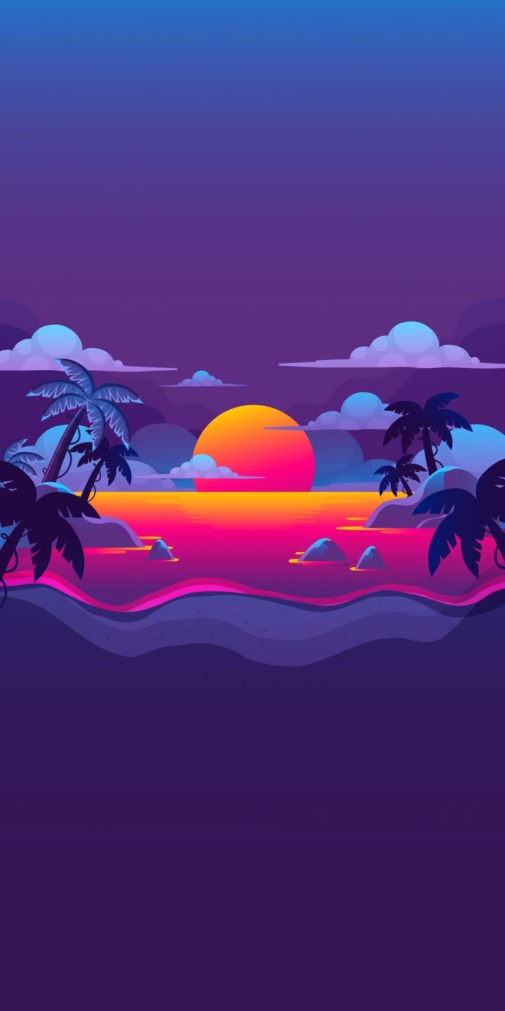 Neon Tropical Sunset Wallpaper
