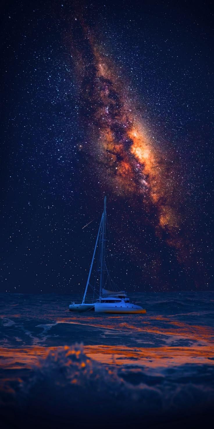 Galaxy Ocean Boat Wallpaper