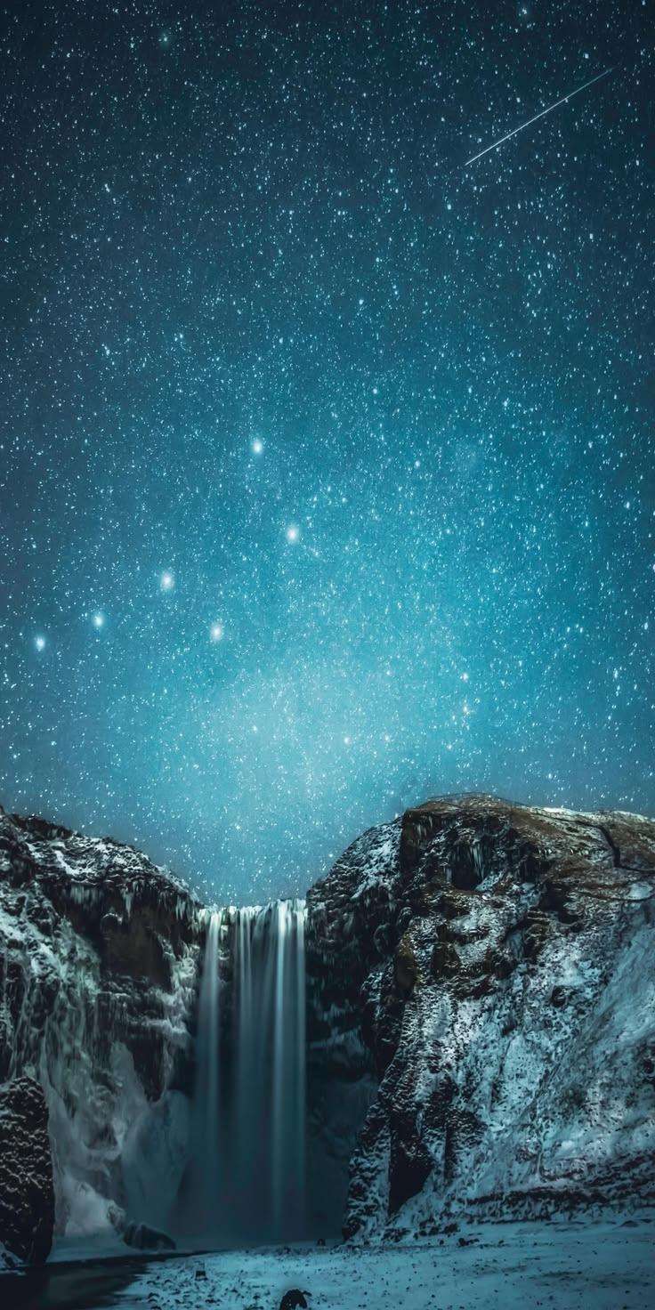 Starry Night Waterfall Wallpaper