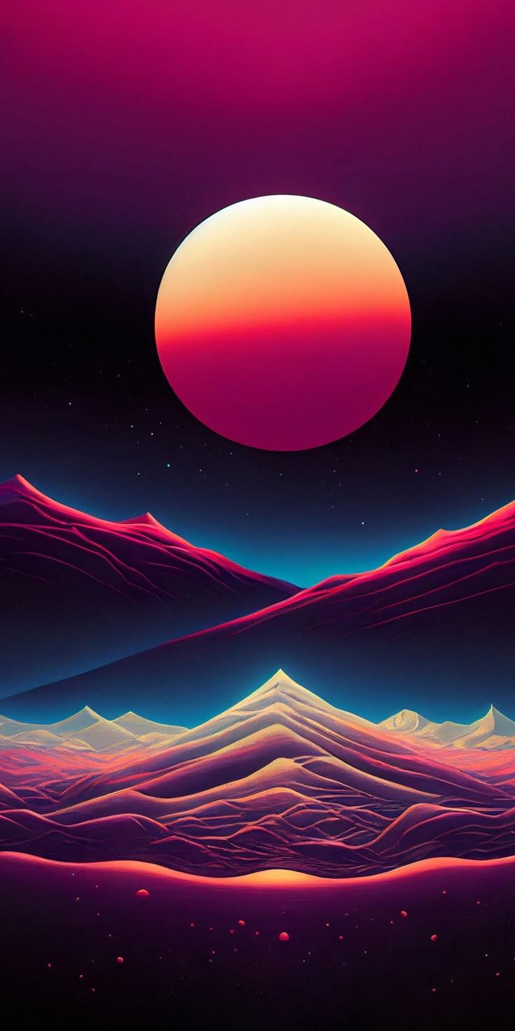 Neon Desert Moon Landscape Wallpaper