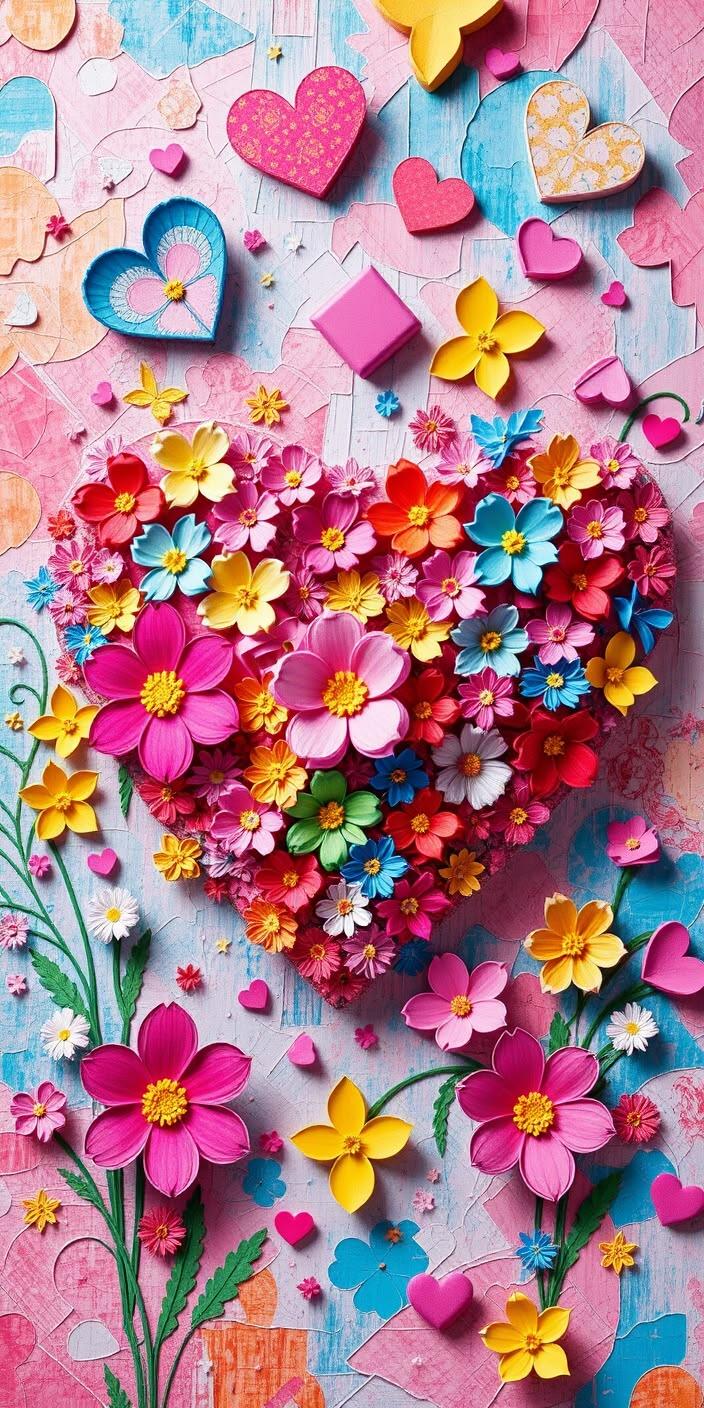 Floral Heart Paper Art Wallpaper