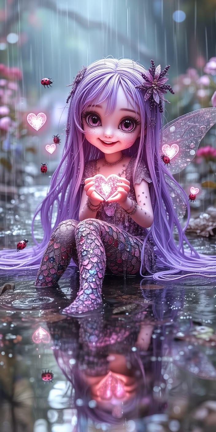 Purple Rain Fairy Girl Wallpaper