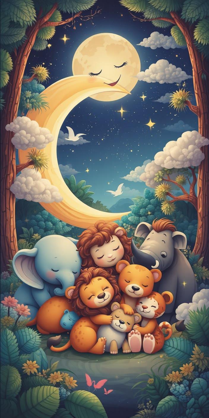 Cute Sleeping Animal Friends Wallpaper